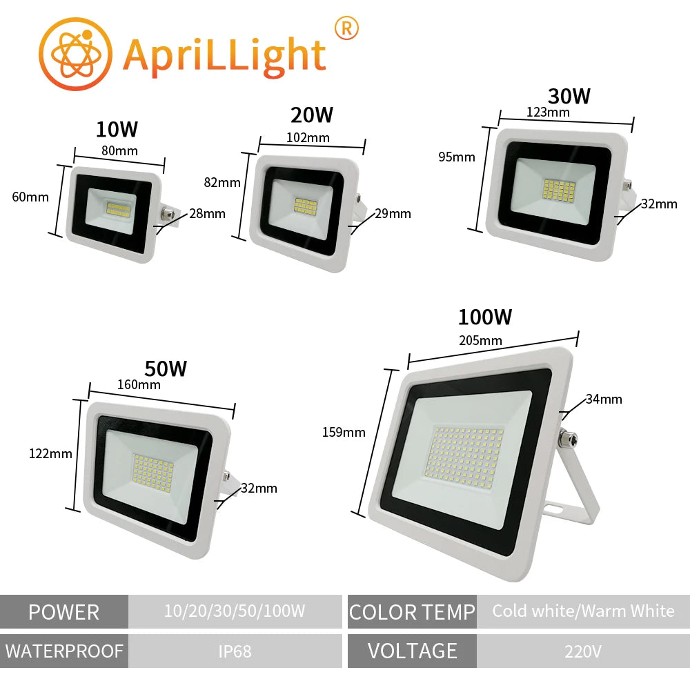 LED Flood Light 100W 50W 30W 20W 10W AC 220V Outdoor IP68 Waterproof Reflector Spotlight Street Light Wall Lamp Garden Lighting