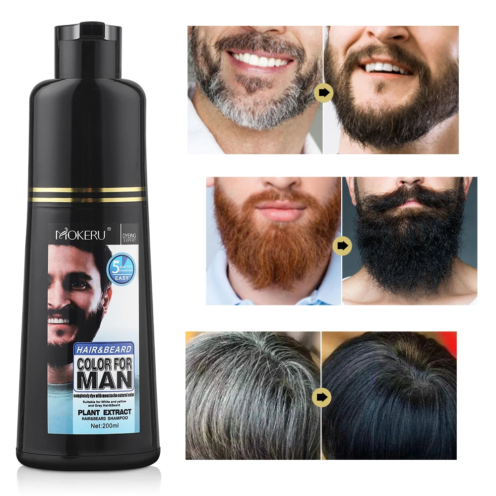 Natural Black Beard Dye Shampoo Permanent Long Lasting Beard Coloring For Men Removal White Grey Hair Color Cover Beard Care