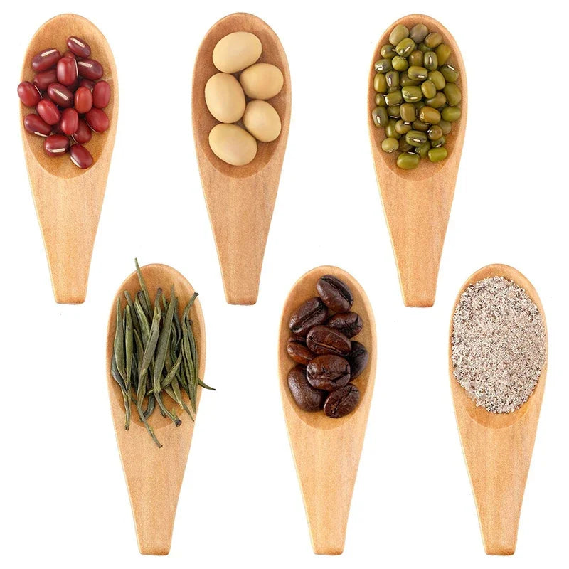 5pcs Wood Mini Tea Spoon Condiment Scoop Flatware Coffee Tea Small Mini Sugar Spoon Coffee Spoon Kitchen Gadgets 5Pcs 7X2.5Cm