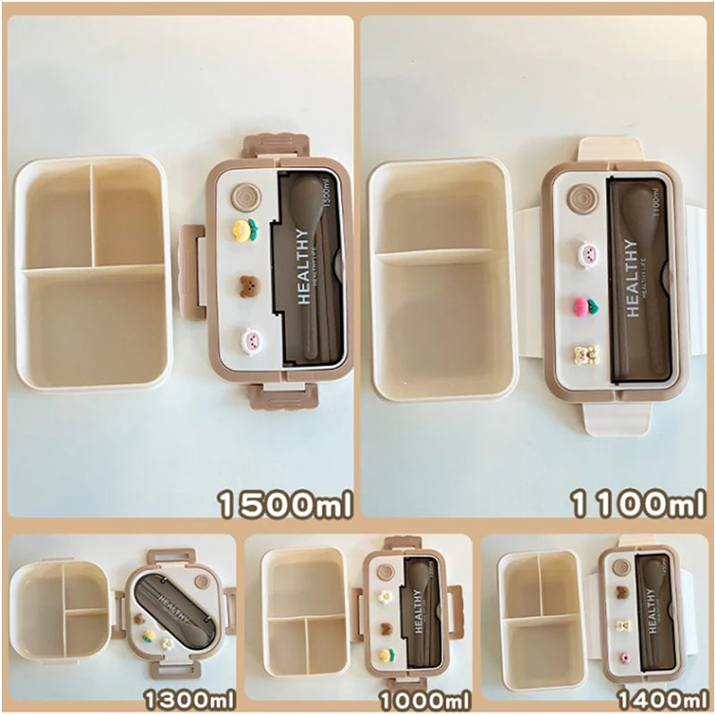 Simple Cute Portable Lunch Box With Compartment For Girls School Kids Plastic Picnic Bento Box Microwave Food Storage Containers