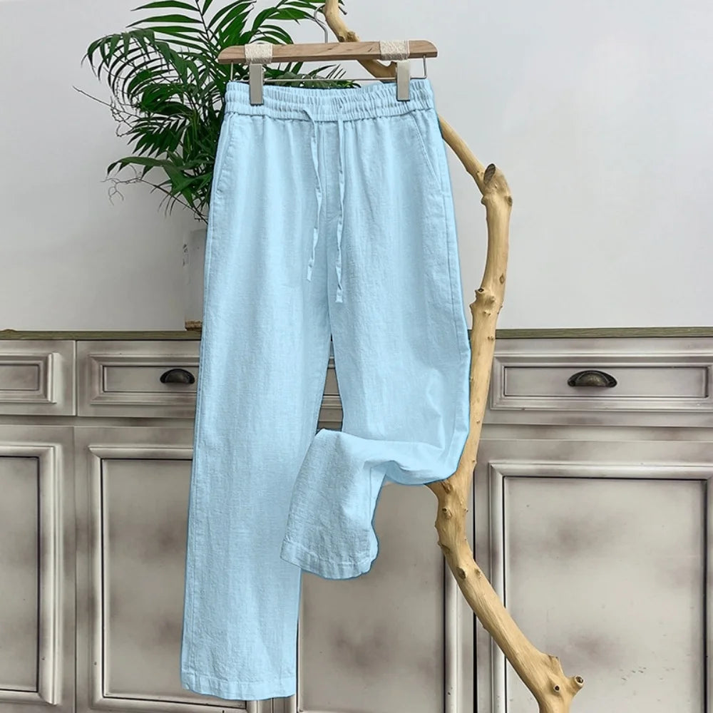 Summer Men's High-Grade Linen Pants Loose Comfortable Breathable Fashion Solid Color Casual Straight Leg Cotton Hemp Trousers