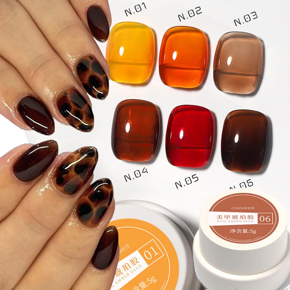 1/6color 5g Amber Brown Gel Nail Polish Set Y2K Autumn Winter Gradient Leopard Jelly Nail Gel Semi Permanent Soak Off Varnish