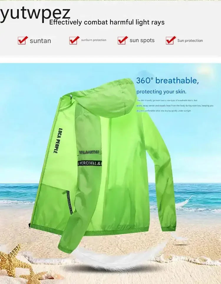 UPF50+ Summer Sun Protection Clothing Men's Casual Waterproof Quick-drying Bicycle Hooded Jacket Hiking Thin Skin Windbreaker