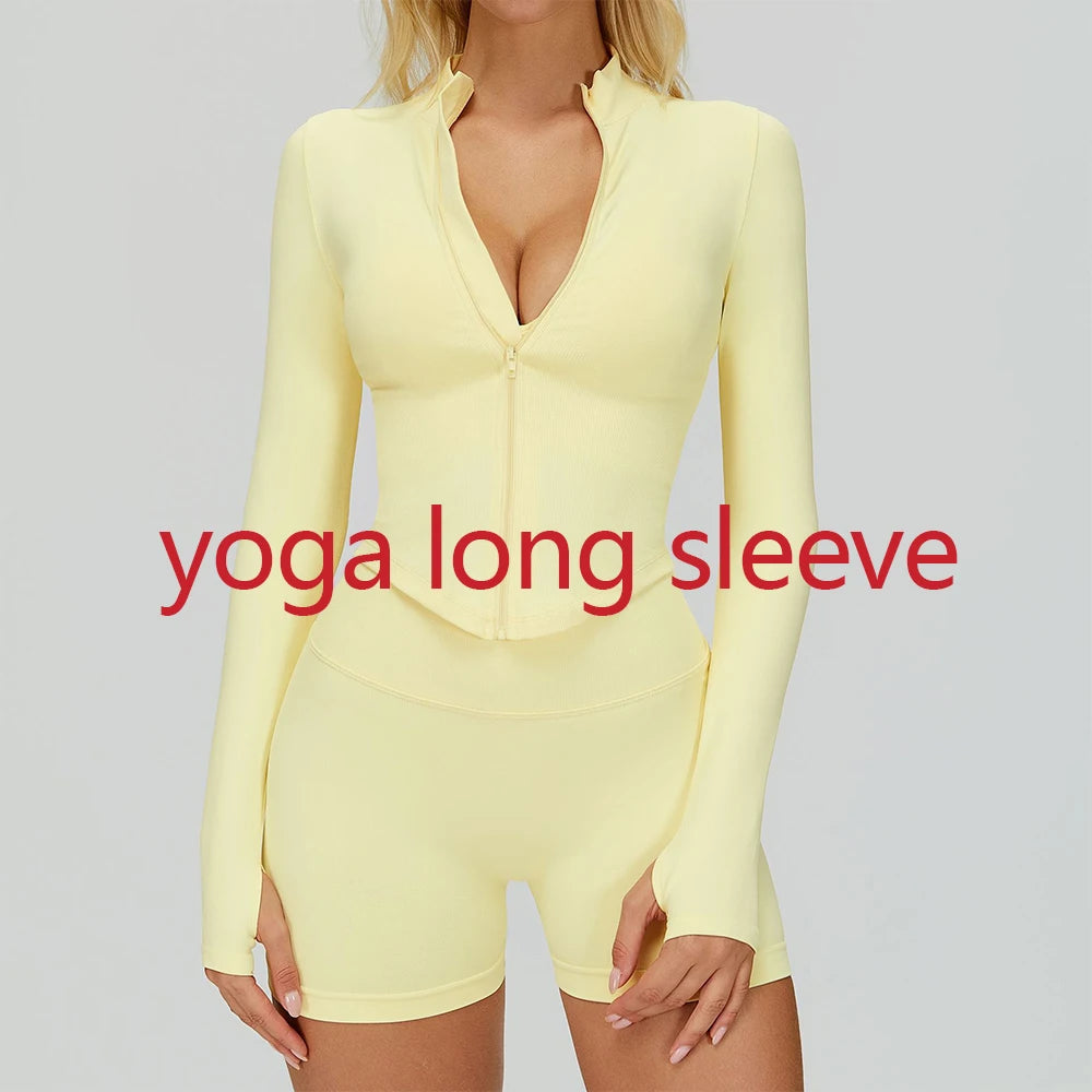Zipper Yoga Shirts For Women Long Sleeve Seamless Fitness Running Gym Jacket Workout Dry Fit Breathable High Elastic Sports Top