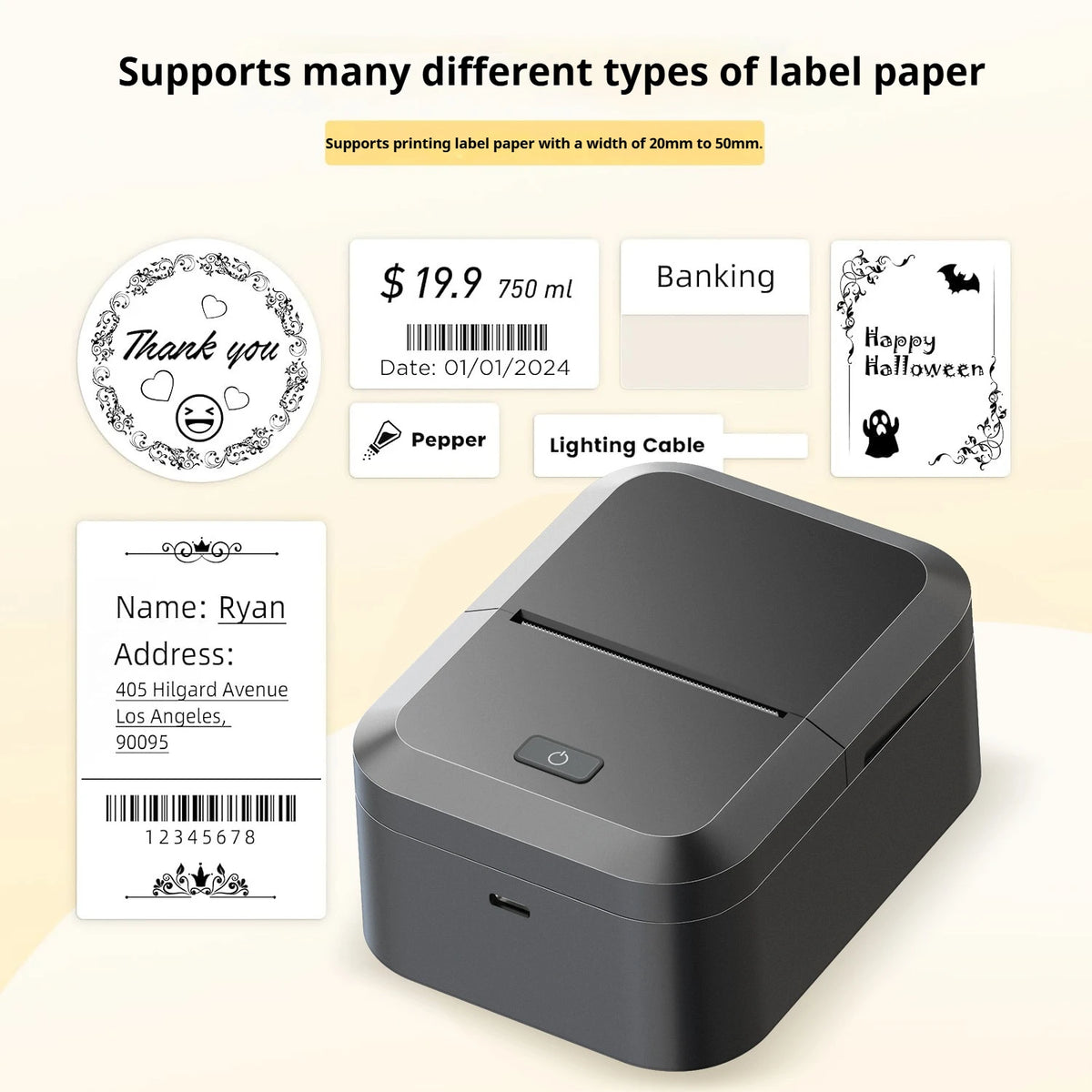 Wireless Bluetooth Label Printer, Portable Thermal Printer, Inkless Labeling Machine, Mini Label Maker Support Smartphones PC