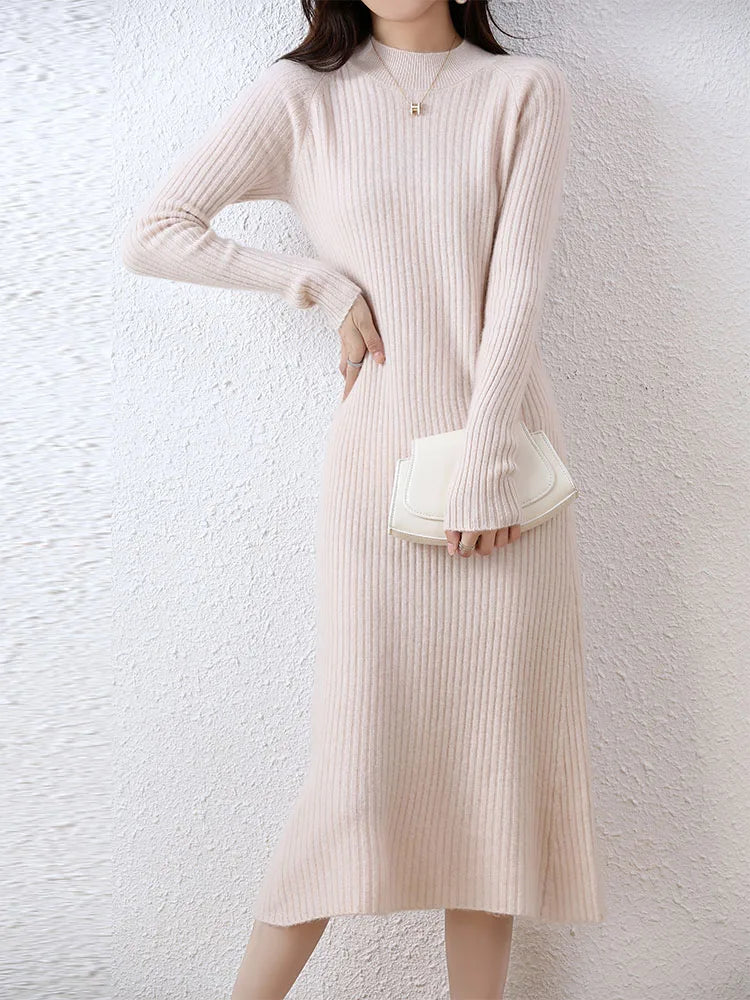 Cashmere Sweater Womens Dresses 100% Merino Wool Autumn Winter New Elegant Knitted Long Dress Female Casual Warm Skirts Vestidos