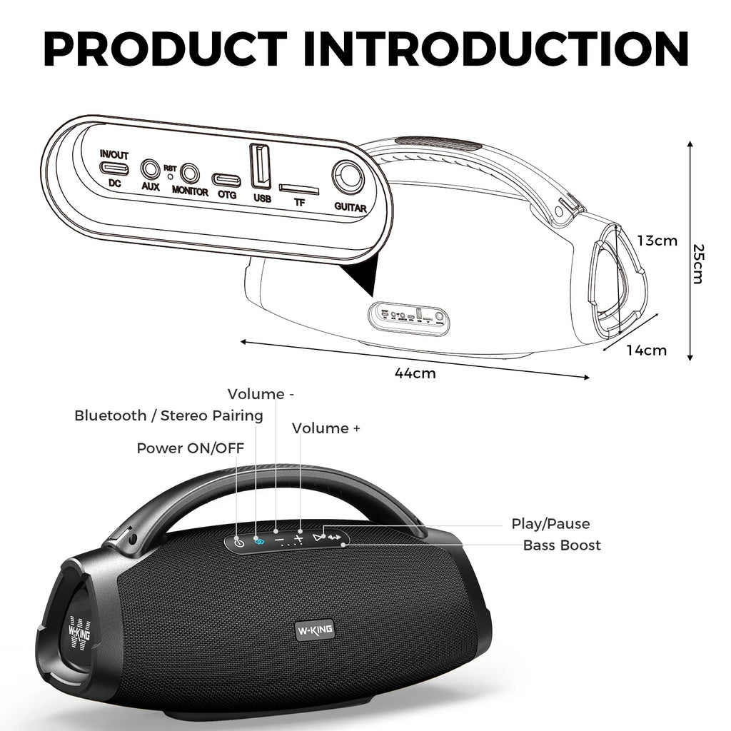 W-KING X20S Bluetooth Speaker W/Strap140W RMS Massive Bass Party Boombox IPX7 Waterproof Speaker Loud Outdoor Portable Sound Box