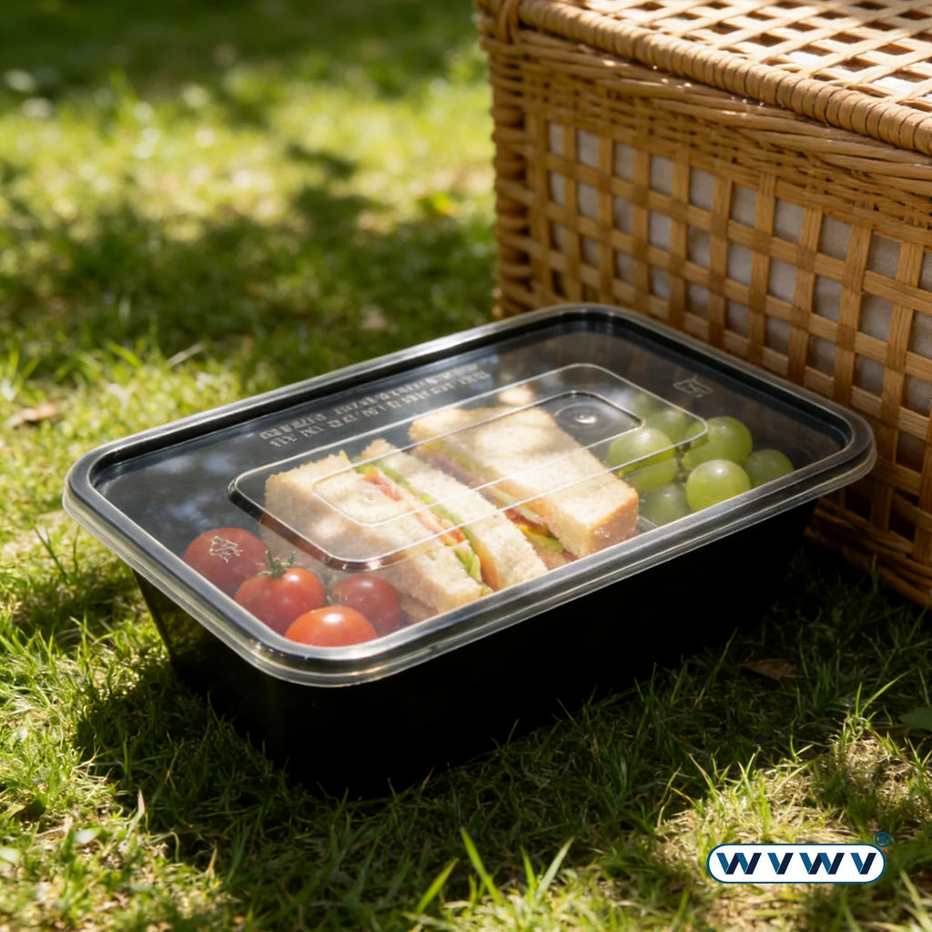 10/50Pcs 20Oz/600Ml Black Lunch Boxes, Food Storage Containers with Lids, Meal Prep Containers, Stackable, Microwaveable, Reusable Food Storage and Lunch Containers, Suitable for Refrigerator Organization, Storing Leftovers,