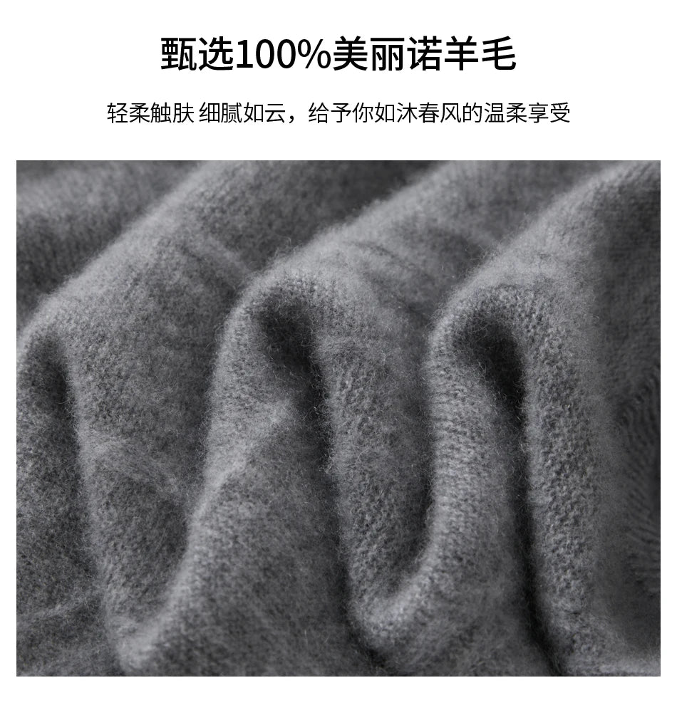 Men's autumn and winter 100% wool knitted pullover, medium thick sweater, warm, breathable, versatile for business and leisure