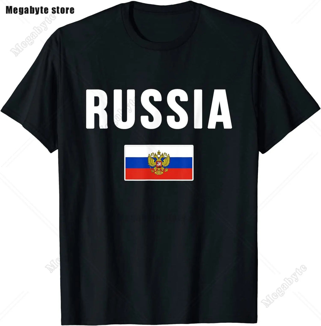 Russia Flag T-Shirt Cool Russian Premium Great Gift T-Shirt Classic Graphic High Quality Round Neck Short Sleeved Tops Tees