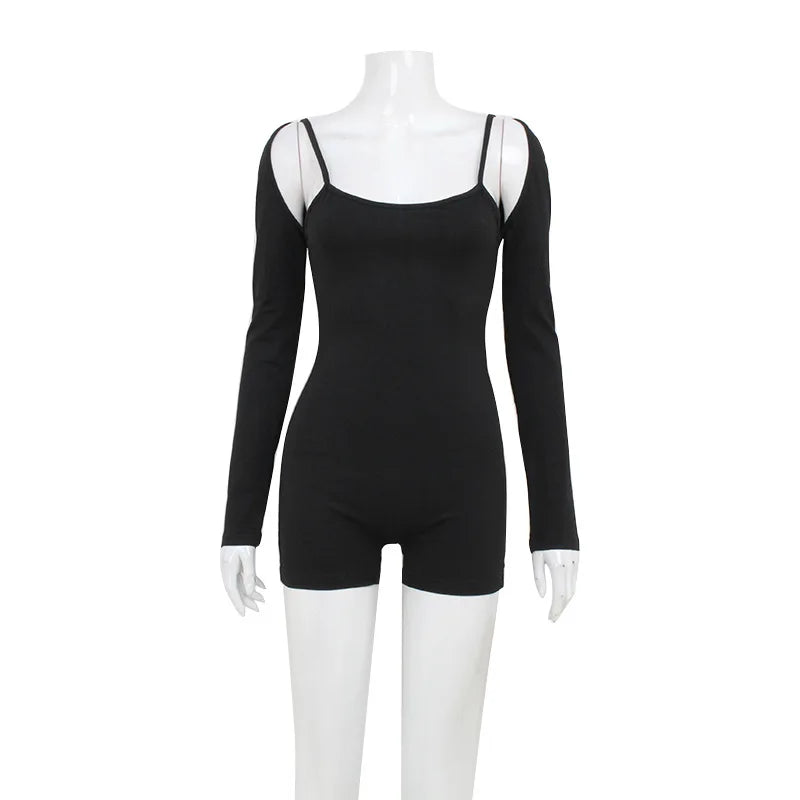 2026 New Fashionable Solid Color Slim Fit Sports Casual Style Suspender Shorts One-piece Set for Women