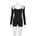2026 New Fashionable Solid Color Slim Fit Sports Casual Style Suspender Shorts One-piece Set for Women