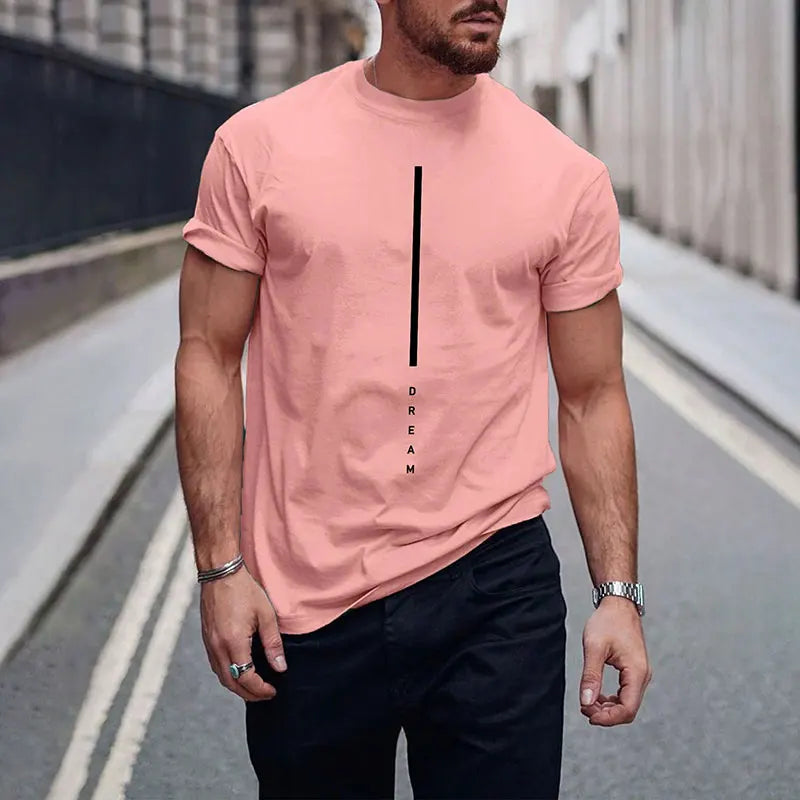 2024 New Pure Black Men's Short-sleeved T-shirt Simple Letters Printed Round Neck T-shirt Street Casual Temperament Men's Tops