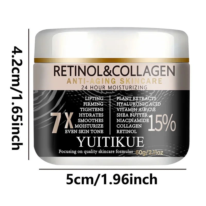 YUITIKUE Retinol & Collagen Face Cream - 7X Hydrating Formula, Light Texture, Easy To Absorb, 60g