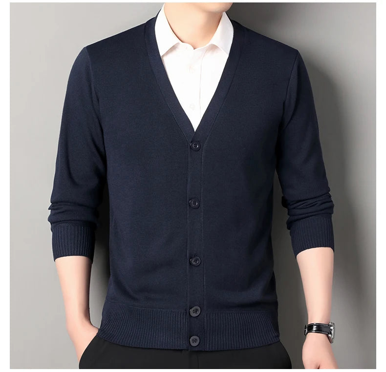 Men's Smart Casual Cardigan V-neck Sweater Men's Autumn Winter Clothes Button Knit Cardigans Mens Knitting Sweaters Outwear