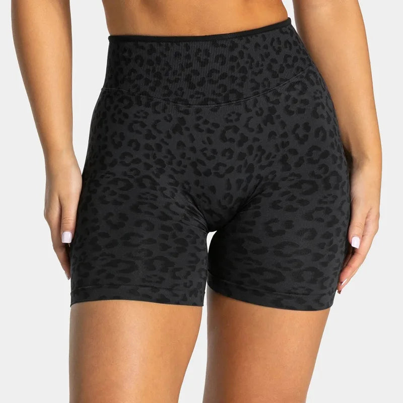 Women High Waist Leopard Print Yoga Shorts Tummy Control Butt Lifting Sports Shorts OuterWear Running Fitness Workout Yoga short