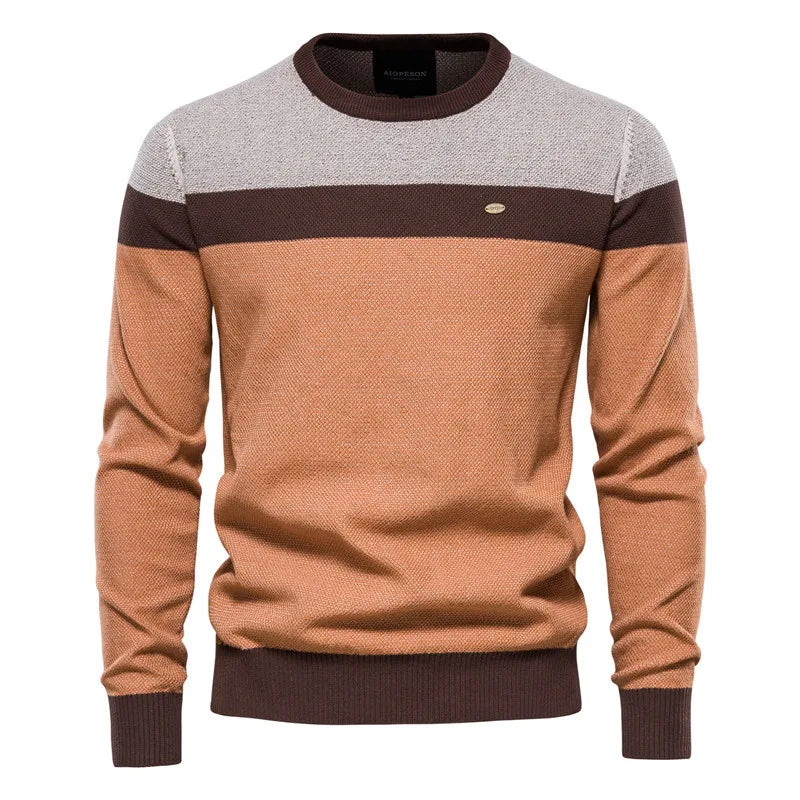 New Fashion Autumn Winter 2025 Men's Striped Casual Trendy O-neck Long Sleeve Spliced Knitted Sweaters Male Pullovers Clothes