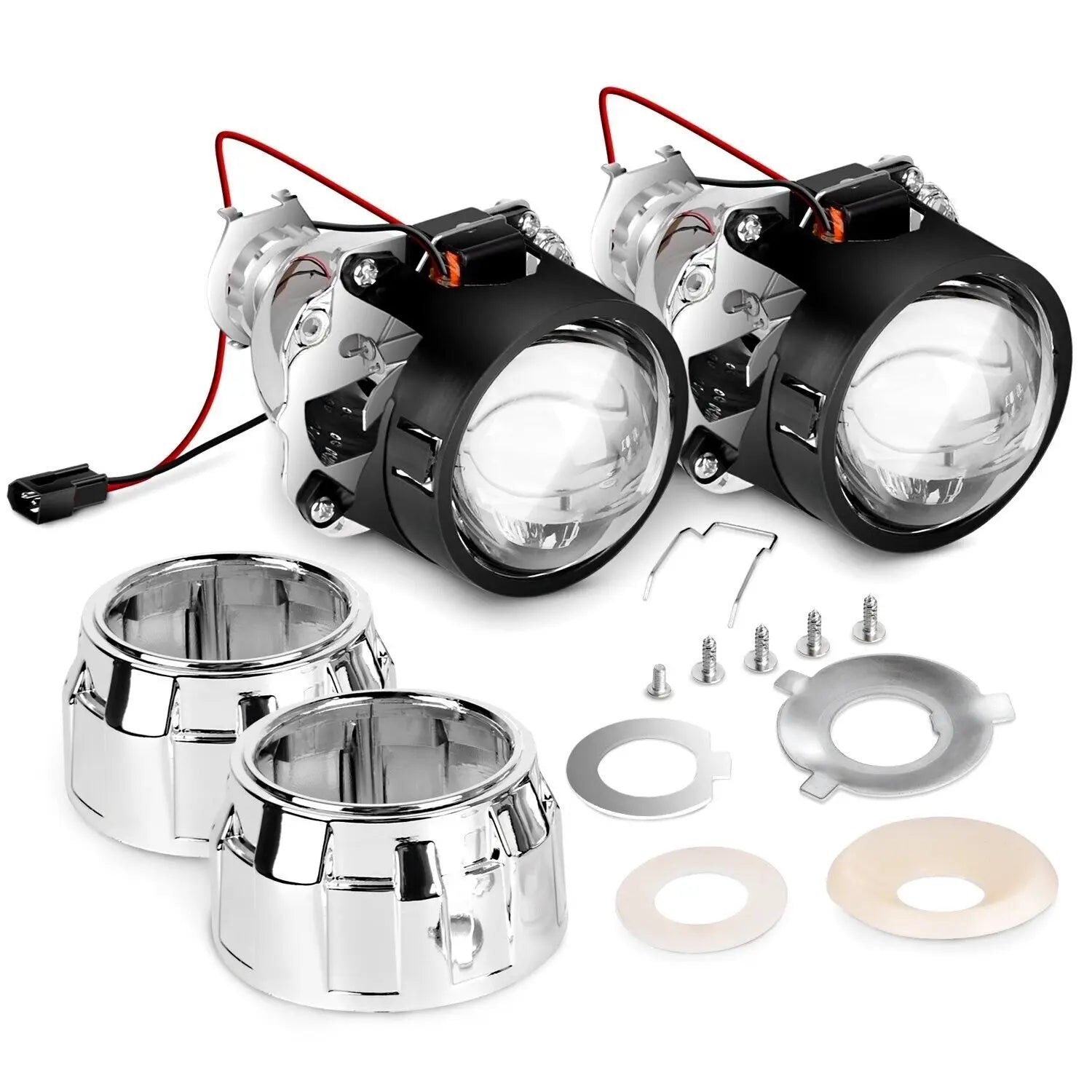 2 Pcs 2.5 inch Bi-Xenon Projector Lens H4 H7 Socket Car Headlight Lenses Use H1 HID Bulb For Retrofit Replacement Auto Headlamp