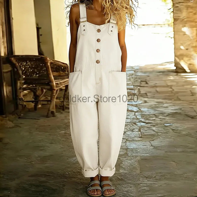 Women Casual Sleeveless Hollow Out Wide Leg Denim Denim Jumpsuit Summer Fashion Harajuku All-match High Waist Playsuits Overalls