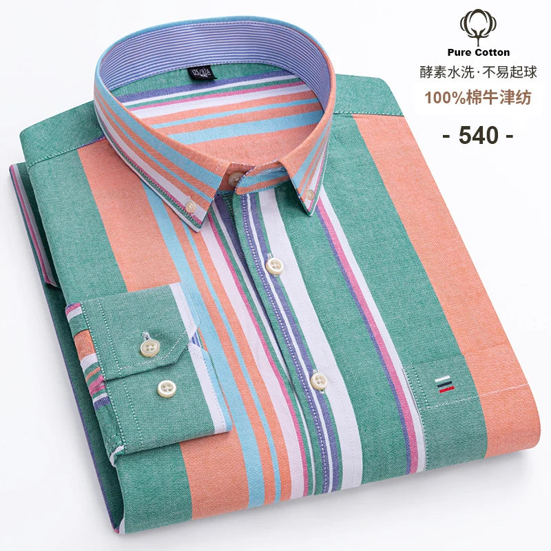 2024 Fashion Men Work Business Brand Shirt Mens Plaid Cotton Casual Dress Shirts Slim Fit Long Sleeve Button Down  Chemise Homme