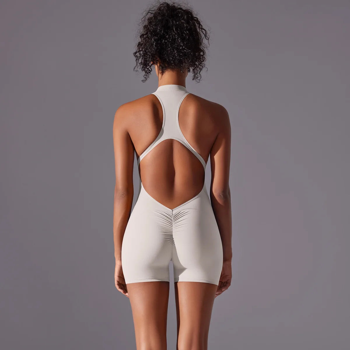 Women's High Neck Zip-Up Yoga Bodysuit, Sleeveless Hollow Back Scrunch Butt Lifting Romper, Buttery Soft Workout Activewear