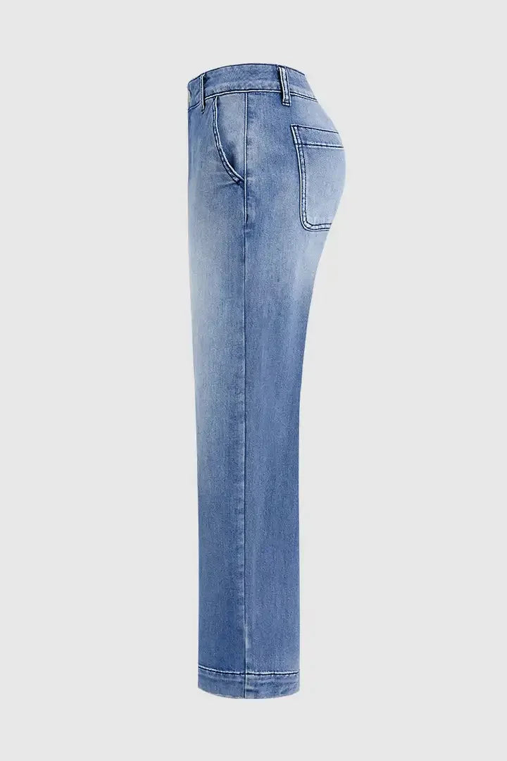 New Women High Waist Loose Straight‑Leg Cropped Jeans Washed Vintage Denim Ankle Pants Casual Daily Streetwear Denim Trousers