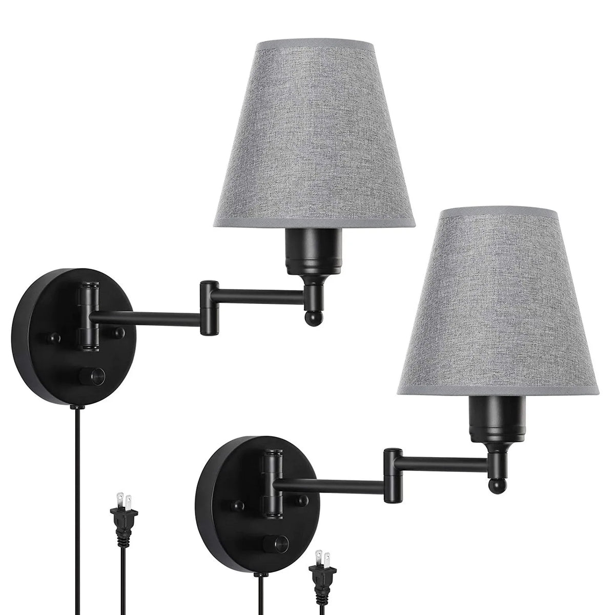 LED American Wall Lamp Folding Swing Arm US EU Plug Switch Fabric Bedroom Bedside Living Room Study Stairway Aisle Plug Light
