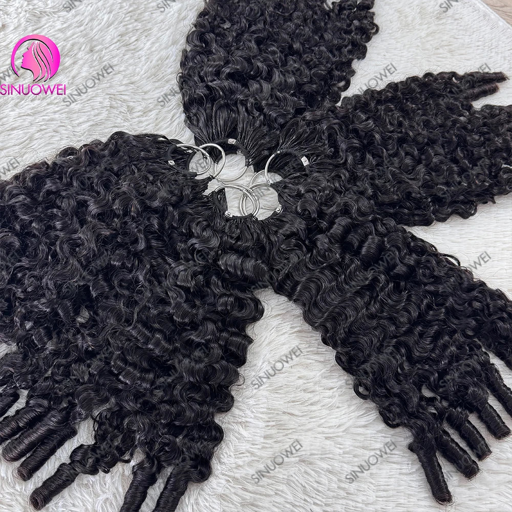 Brown Burmese Curly Feathered Crochet Human Hair Natural Black Pixie Curly Hair for Braiding Burmese Water Wave Hair Extensions