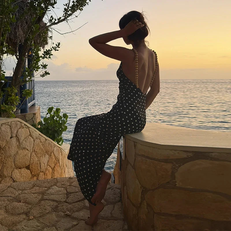 Sexy Bead Strap Maxi Dresses Women's Slim Sleeveless Backless Waist-cinching Hip-wrap Dress 2026 New Ladies Summer Evening Grown