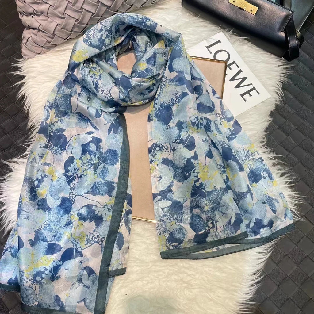 100% Mulberry Silk Scarf Shawl Brand Plum Bossom Design Blue Green Summer Beach Silk Shawls Scarfs Fall Winter Neck Head Scarf