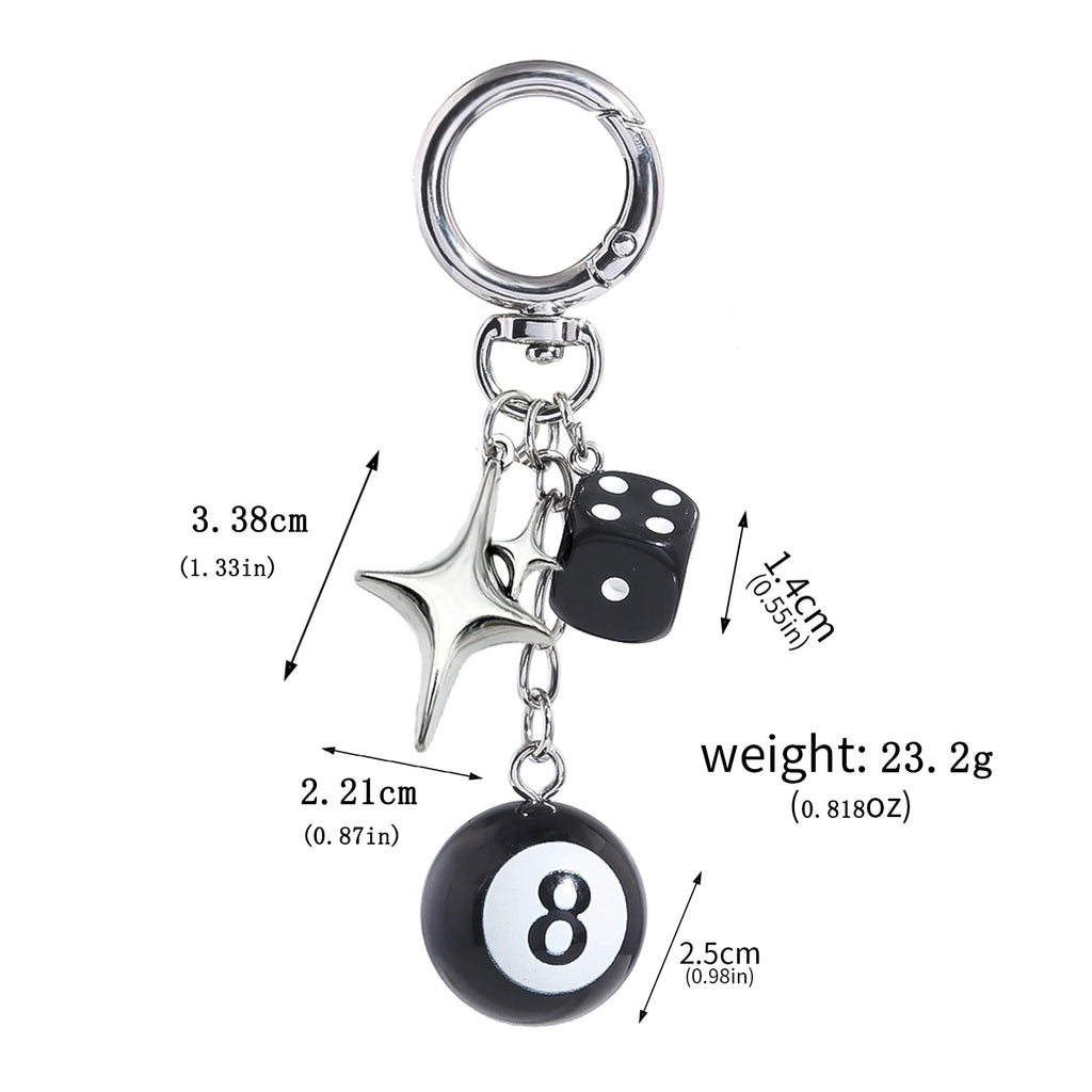 Y2K Detachable Pants Chain 8-Ball Dice Heart Waist Chain Adjustable Men's Streetwear Jeans Bag Charm Gift Jewelry