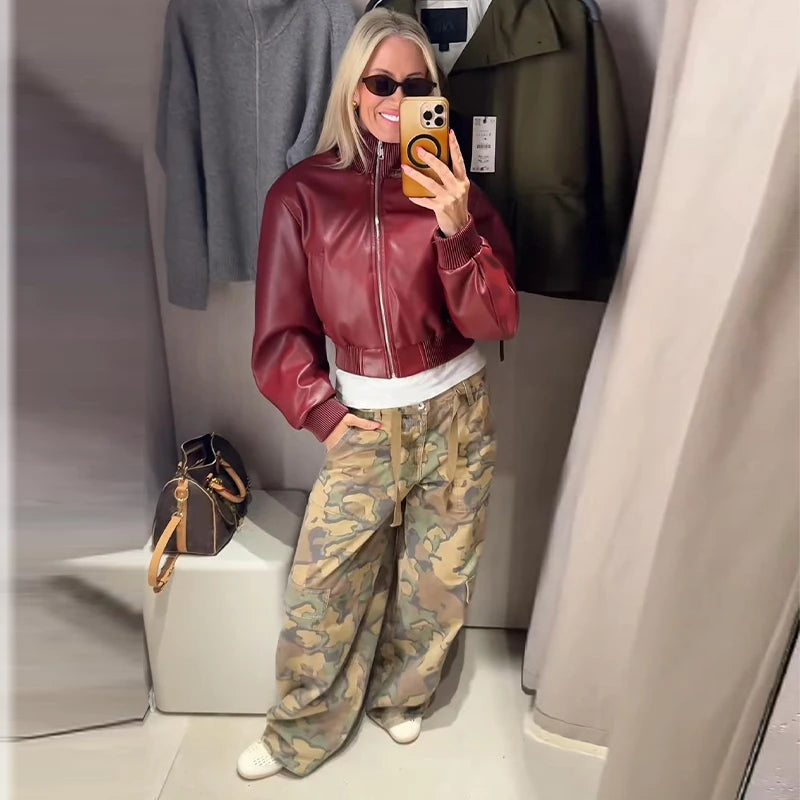 Camo Print Drawstring Waist Women Pants Wide Leg Loose Cut Drawstring Hem Relaxed Fit Casual Trouser Streetwear 2026 New Fashion