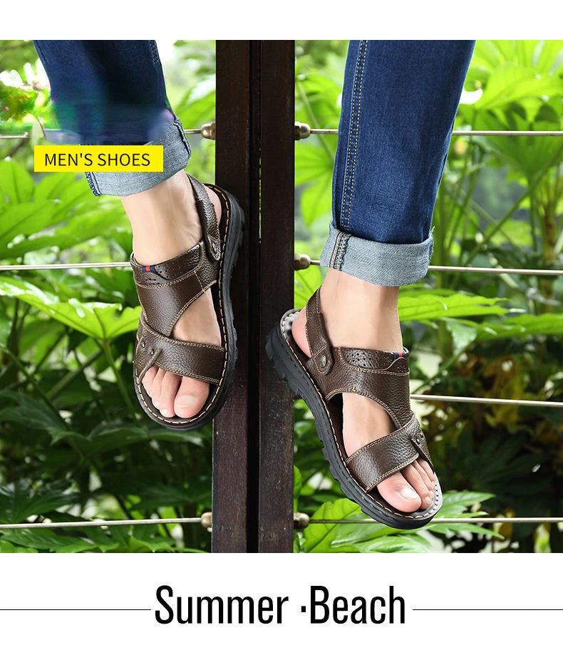 Summer Men Leather Sandals Genuine Leather Non-slip Men Shoes Slippers Outdoor Thick-soled Beach Shoes Comfor Soft Men sandalias