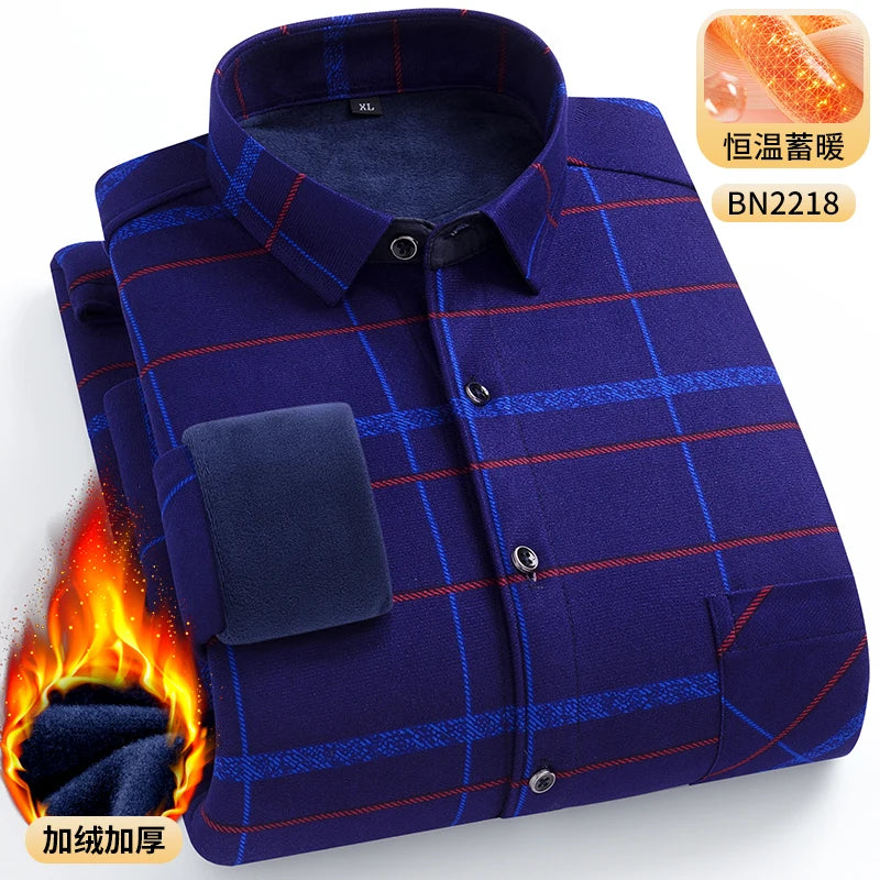 Men's Warm Long-Sleeved Shirt with Double-Sided Fleece, Winter Casual, Cold-Resistant, Street Fashion, Comfortable and Versatile
