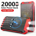20000mAh Portable Solar Power Bank Dual LED Lights 4 Built-in Cables Fast Charging for iPhone Android Phones AirPods