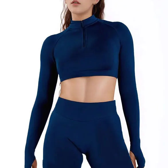 NCLAGEN Crop Zippy Fitness Top Long Women Sleeve GYM Clothes Seamless Running Workout Quick Dry Pilates Sports Yoga Shirt
