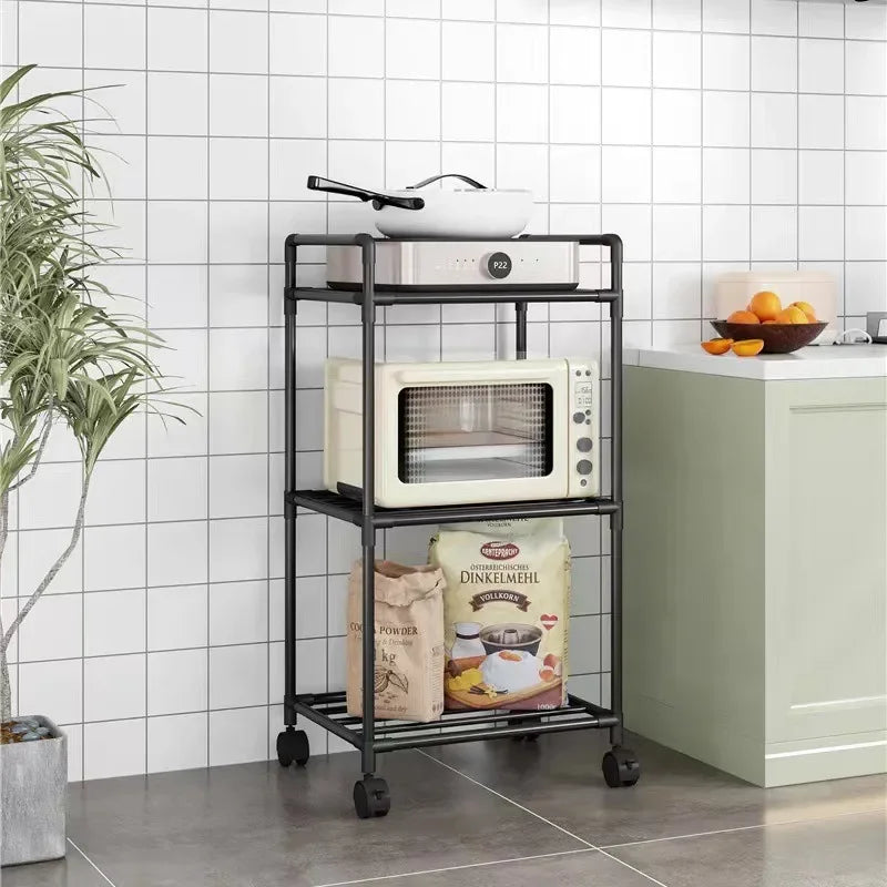 Kitchen Storage Rack Multilayer No Drill Rolling Shelf for Pots Microwave Oven Vegetables Organizer