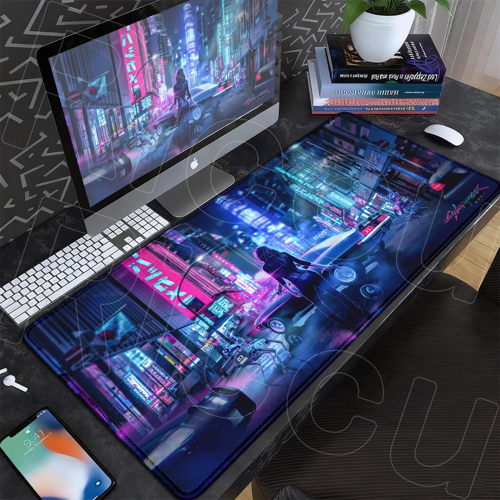 Black Gaming Mousepad XXL Rubber Non-slip Office Deskmat Anime Girl Playmat C-Cyberpunks Style Lock Edge PC Keyboard Accessories