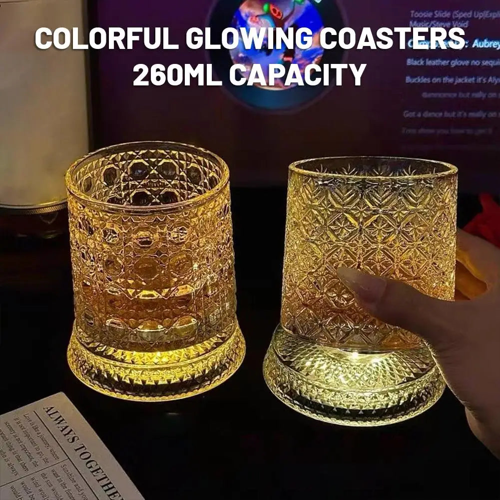Luminous Rotating Whiskey Glass Elegant Whiskeys Cup Crystal Glass Drinkware for Parties for Cocktail Party Drinking Glass 1pcs