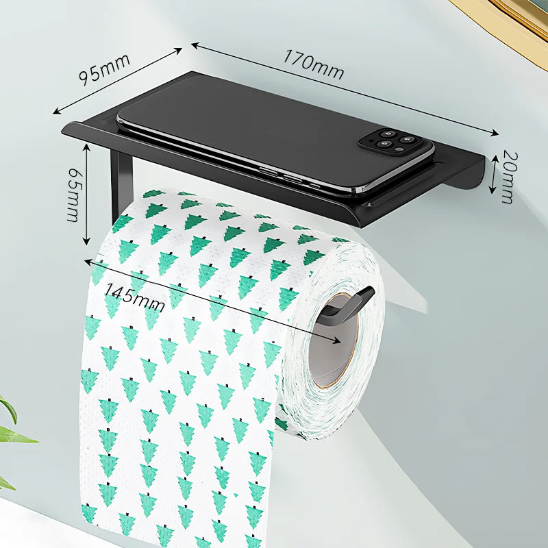 Aluminum Alloy Toilet Paper Holder Toilet Paper Holder Wall-Mounted Toilet Roll Shelf Phone Stand for Home Bathroom Accessories
