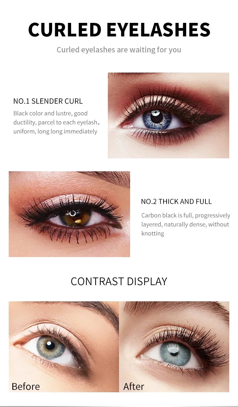 QIC Double Effect 4D Mascara Waterproof Long Curl Natural Thick Eyelash 2-in-1 Black Mascara with 2 Brush Heads