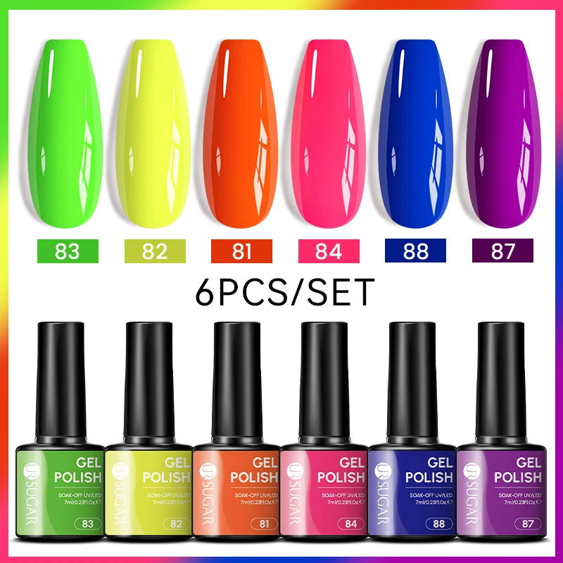 UR SUGAR 6Pcs/Set 7ML Gel DIY Nail Polish Autumn Semi Permanent Soak Off UV LED Gel Varnish Nail Art Design Manicure Kit