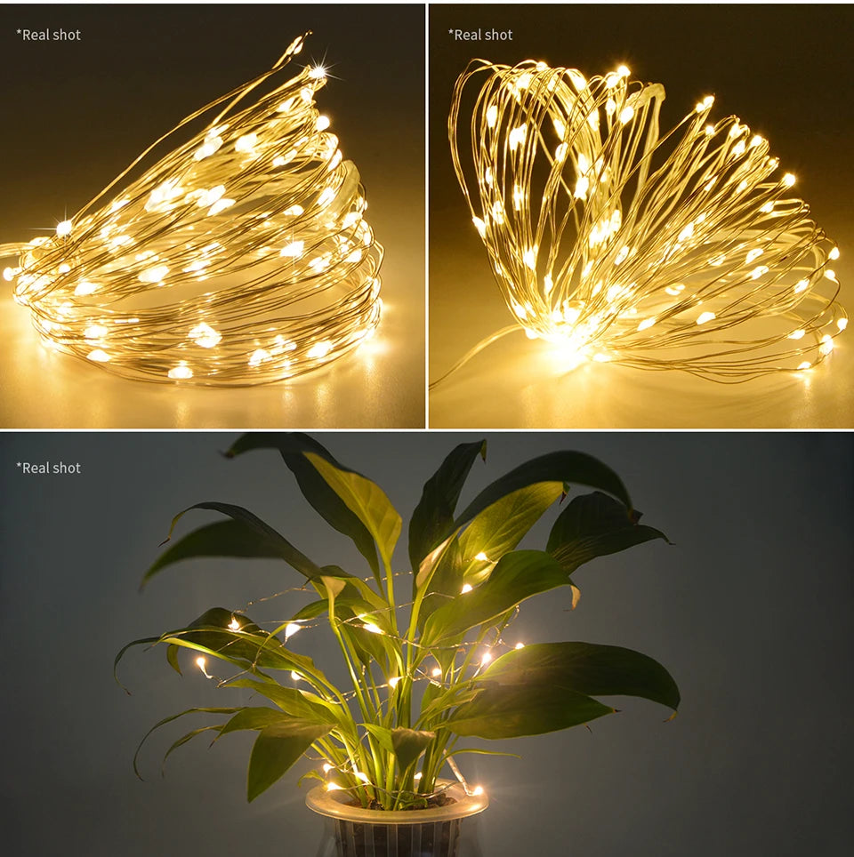 Built-in Large Capacity Battery Solar Outdoor Led String Lights Waterproof Durable Garden Lamp for Camping Wedding Birthday Part