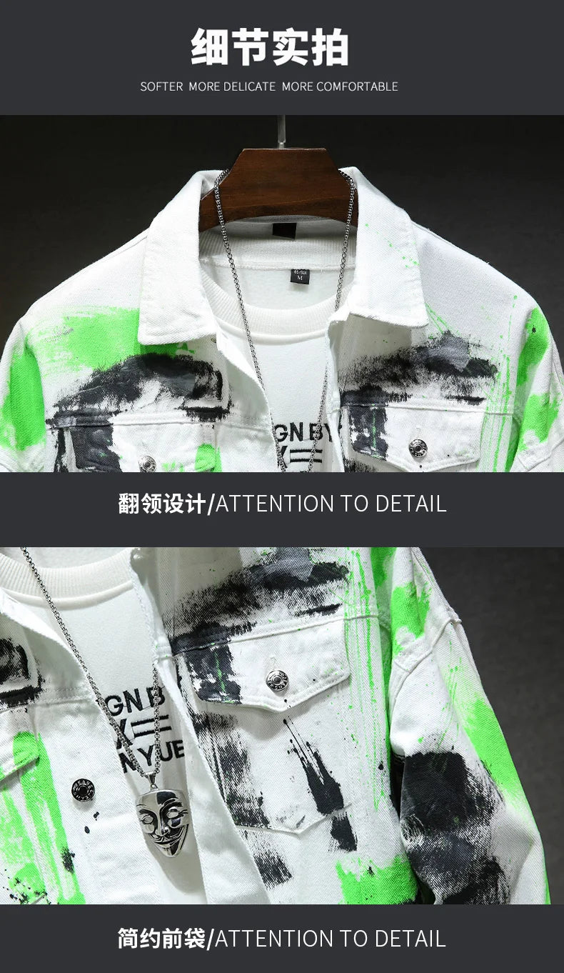 Fashion 2026 Spring Autumn Men's Cotton Denim Jacket Casual Printed Jeans Hip Hop Streetwear Loose Denim Coat Youth Top Clothing