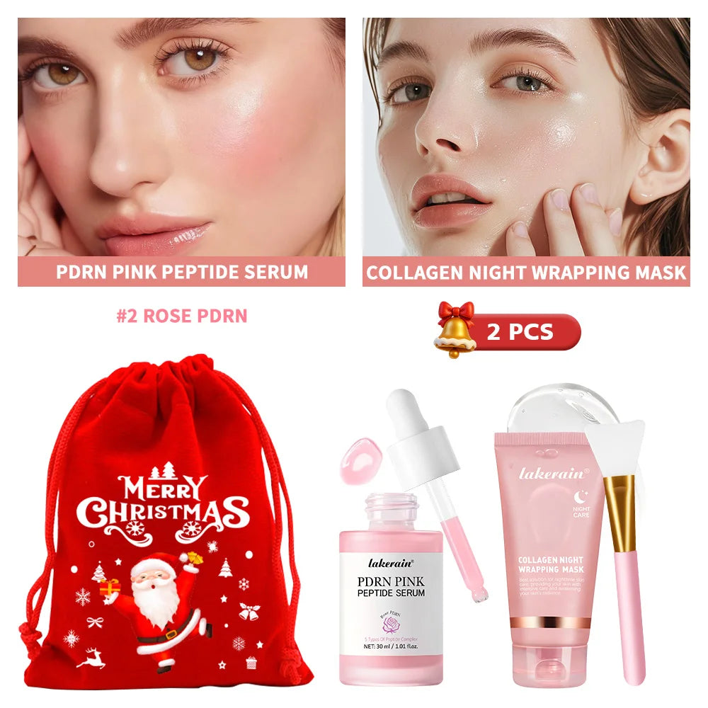 Christmas Skincare Set PDRN Pink Peptide Serum Collagen Night Wrapping Mask Hydrating Repairing Brightening Moisturizing Kit