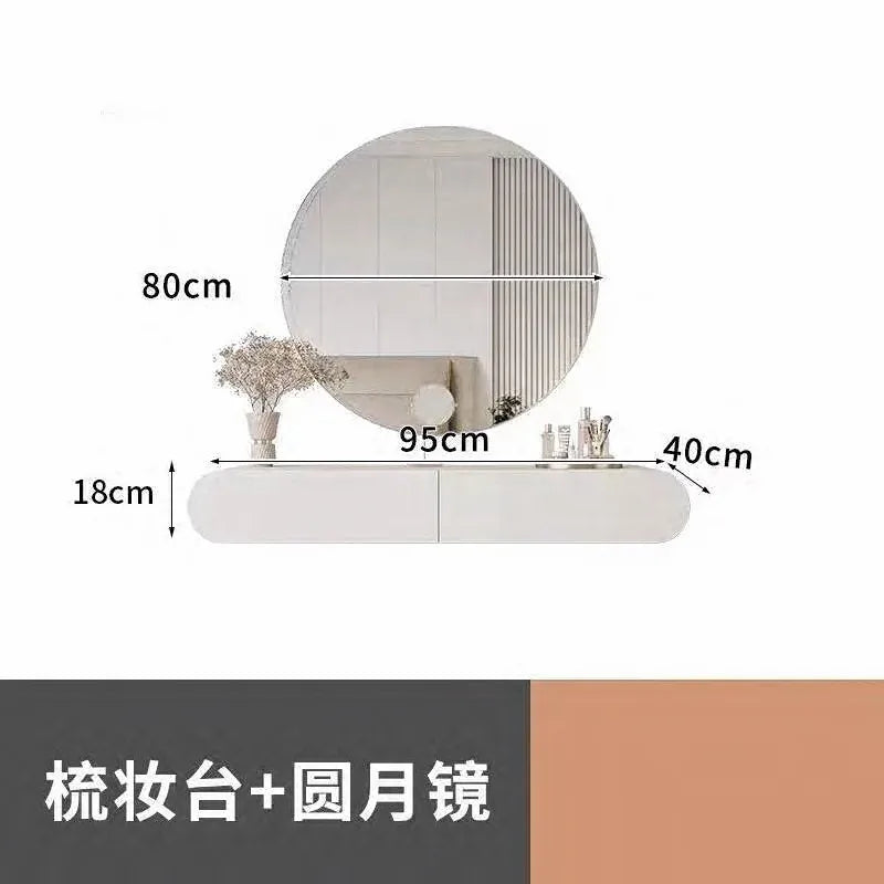 Cream Minimalist Wall Mounted Dressing Table with Mirror Suspended Vanity Desk for Bedroom Small Space Modern Makeup Table