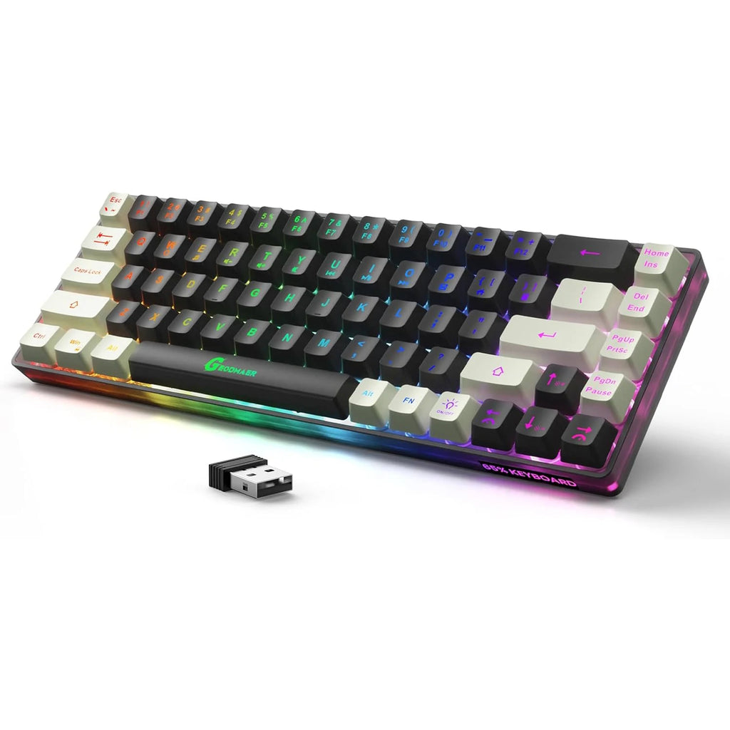 GEODMAER Wireless Gaming Keyboard Rechargeable Backlit Gaming Keyboard 68 Keys English/Spanish Layout 2.4G Keyboard for PC