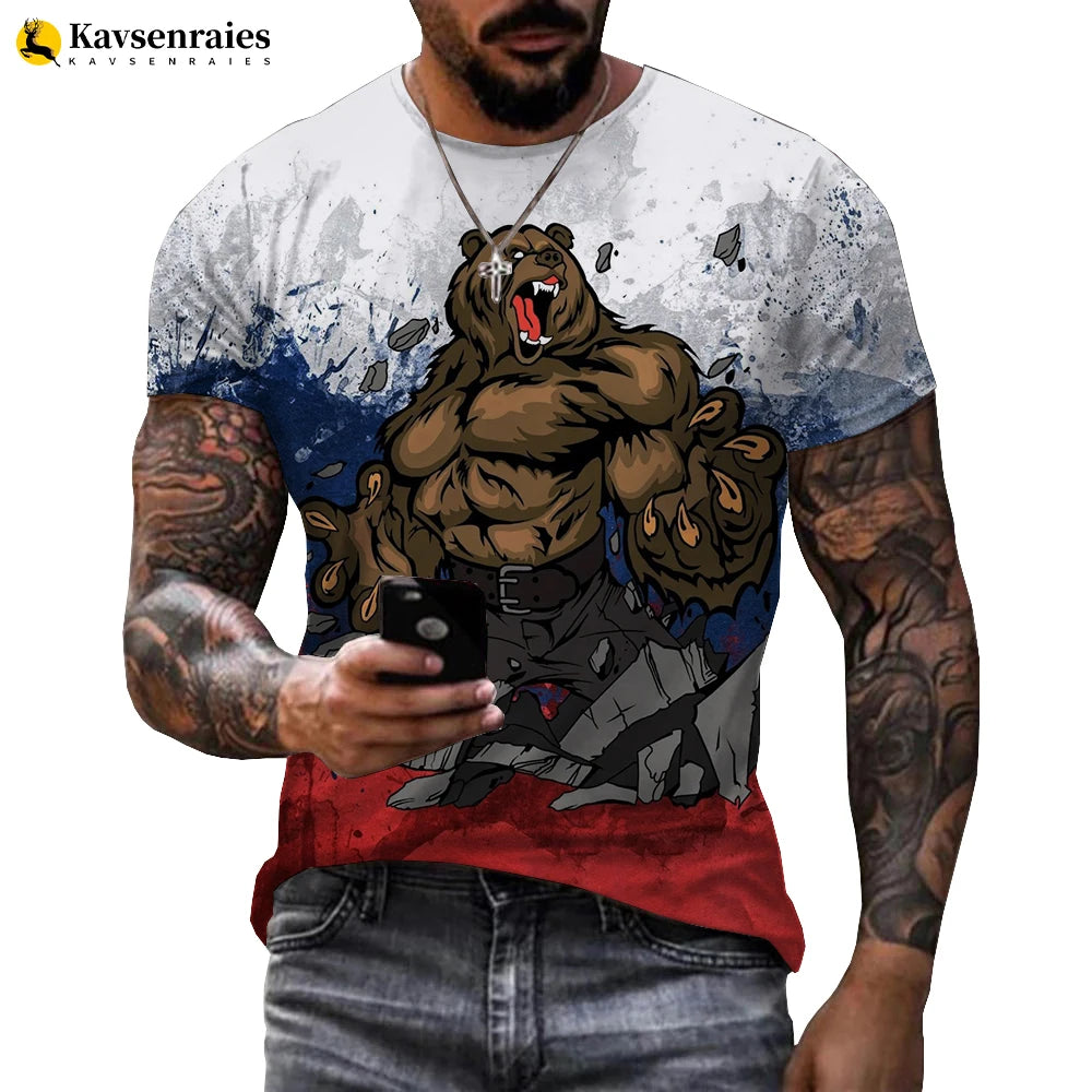 2022 Russia Flag 3D T-shirt Russia Bear CCCP Printed Harajuku Streetwear Oversized T Shirt Men Women Fashion Casual Cool Tops