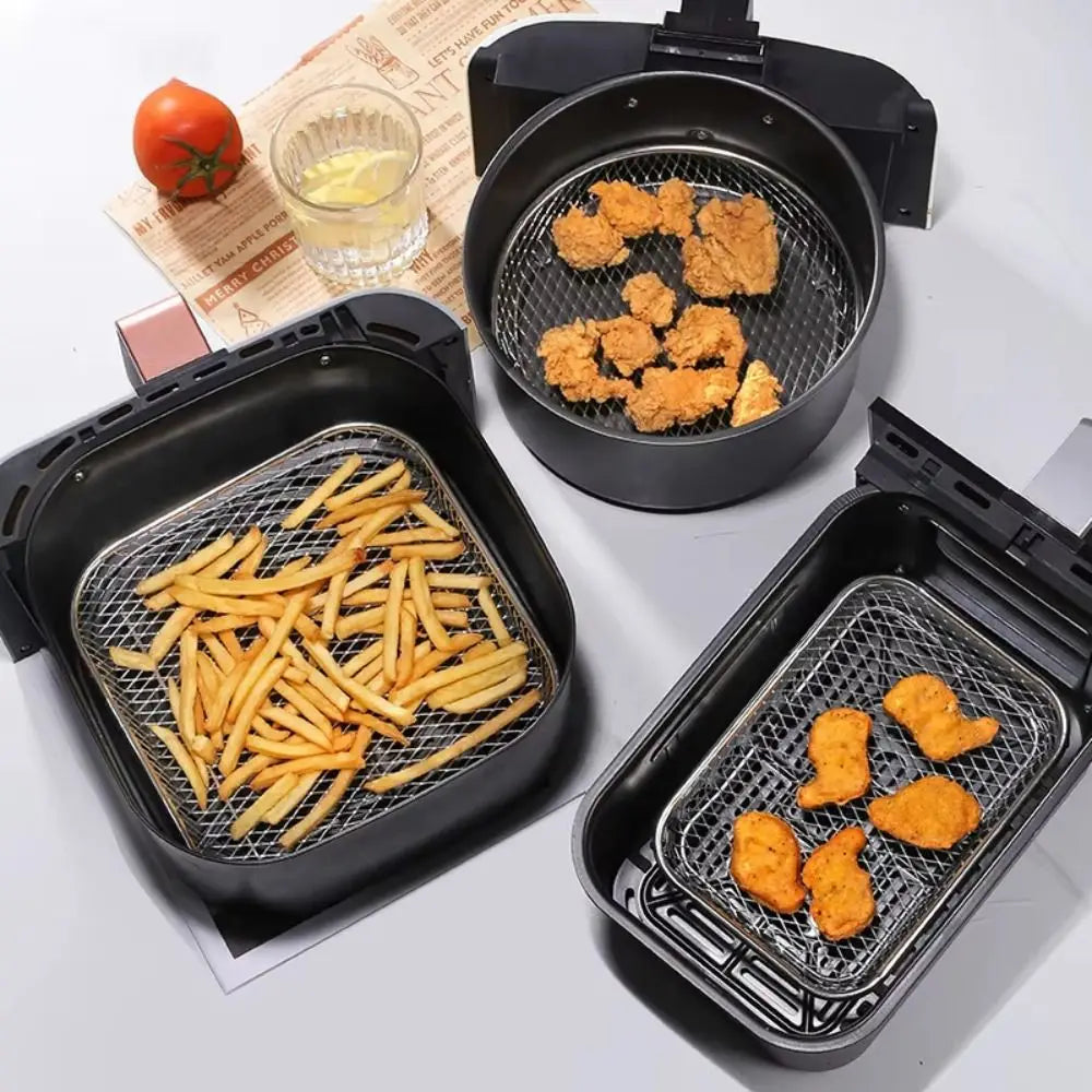New Stackable Air Fryer Rack Non-Stick Stainless Steel Grilling Rack Airfryer Tray Grill Basket Durable Kitchen Gadgets