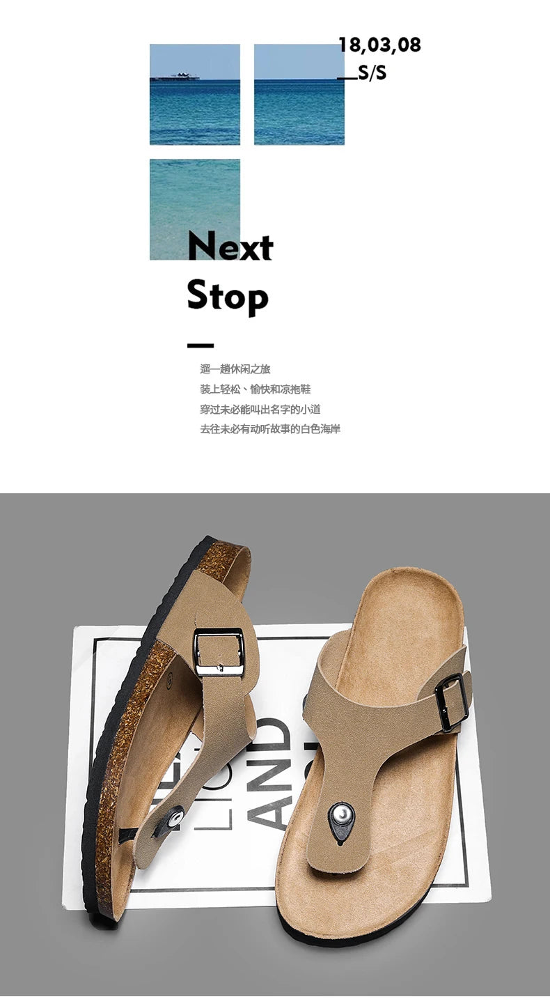 Cork slippers Men's casual comfort sandals summer Flip flop outdoor anti slip beach shoes fashion youth breathable tide slippers